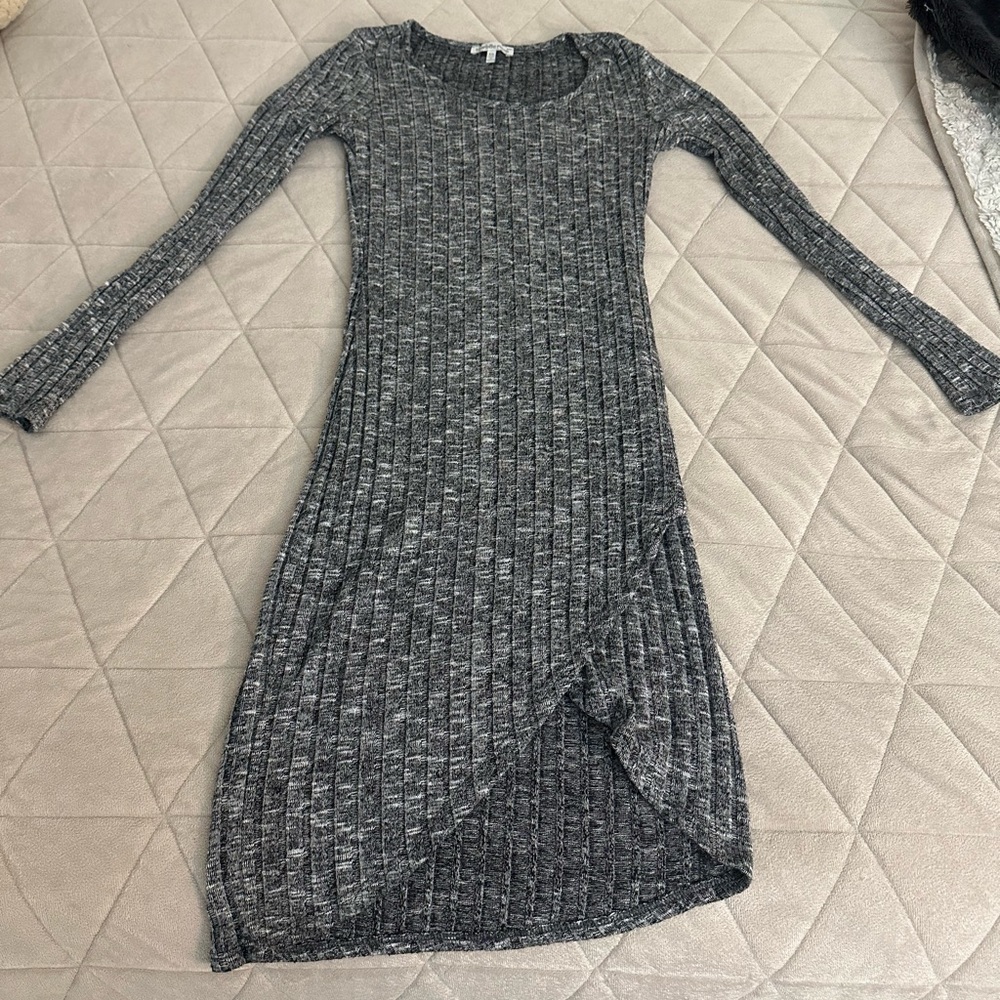Gray Ribbed Knit Dress